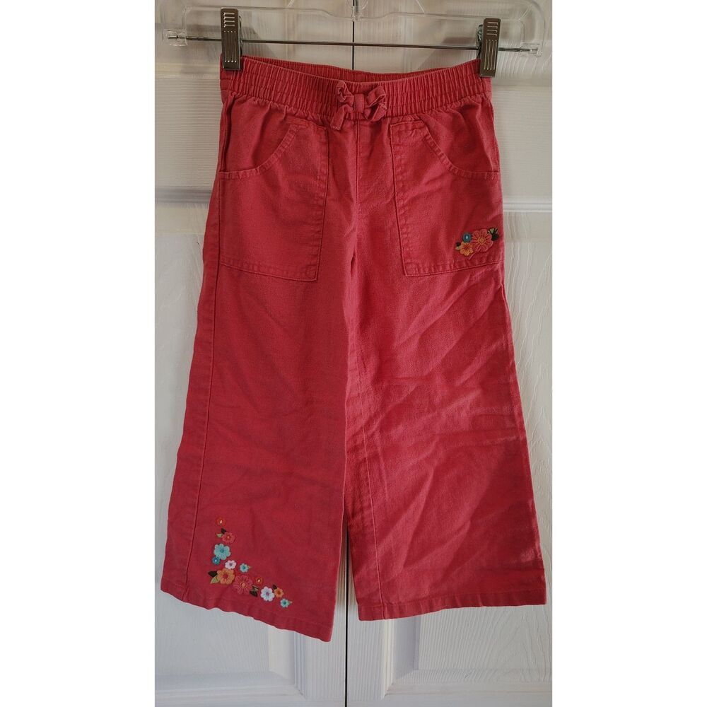 Gymboree Girls' Linen Coral Pink Floral Retro Embroidered Capri Pants Size 4